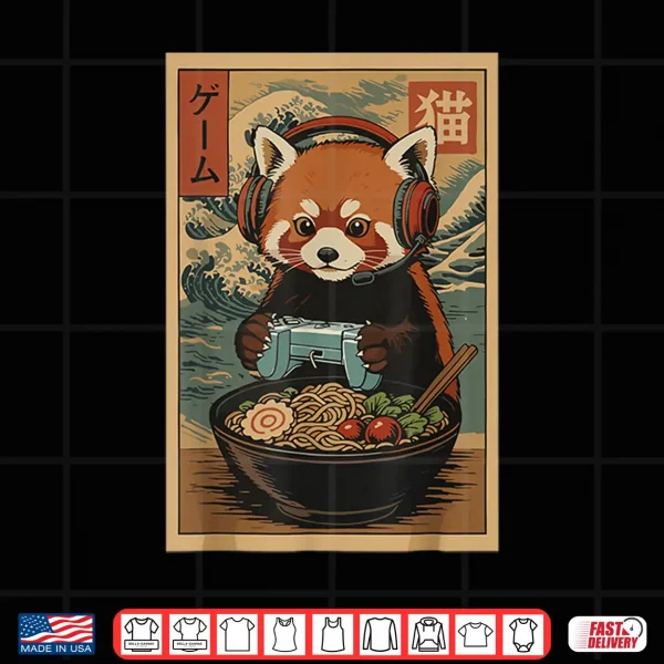 Design Kawaii Japanese Ramen Red Panda Retro Gaming Shirts for Men Shirt