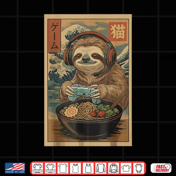 Design Kawaii Japanese Ramen Sloth Retro Gaming Shirts for Men Shirt