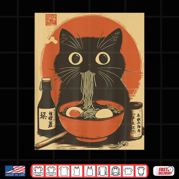 Design Kawaii Noodles Soup Anime Japanese Ramen Cat Teens Girls Shirt