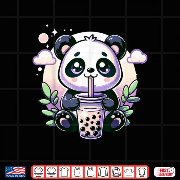 Design Kawaii Panda Anime Boba Drink Bubble Tea Kids Teen Girl Boy Shirt