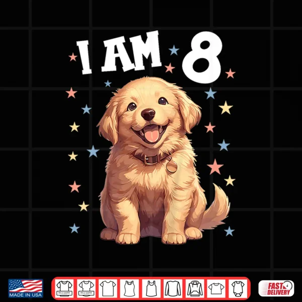 Design Kids 8 Years old 8th birthday Golden Retrievers Golden Retriever Shirt