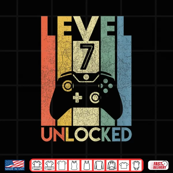 Design Kids Level 7 Unlocked Shirt Funny Video Gamer 7th Birthday Gift Shirt