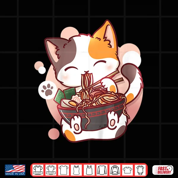 Design Kids Ramen Cat Anime Bowl Kawaii Neko Japanese Shirt