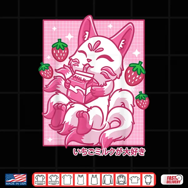 Design Kitsune Japanese Anime Fox Kawaii Strawberry Milk Shirt 2