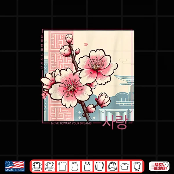 Design Korean cherry blossom in aesthetic anime retro kpop flower Shirt