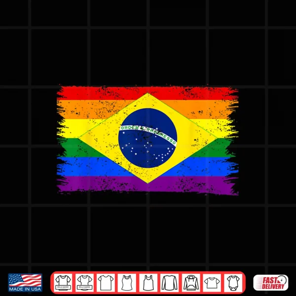 Design LGBTQ Rainbow Flag Of Brazil South America Gay Pride Shirt