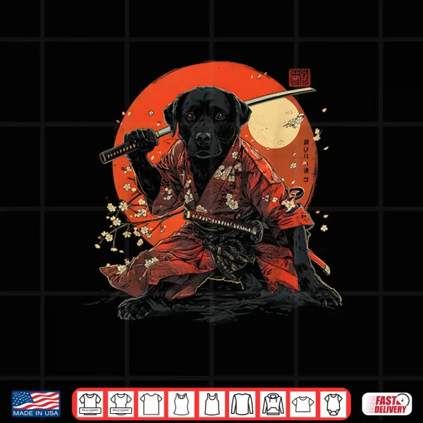Design Labrador Retriever Dad Cute Japanese Anime Stuff Samurai Dog Shirt