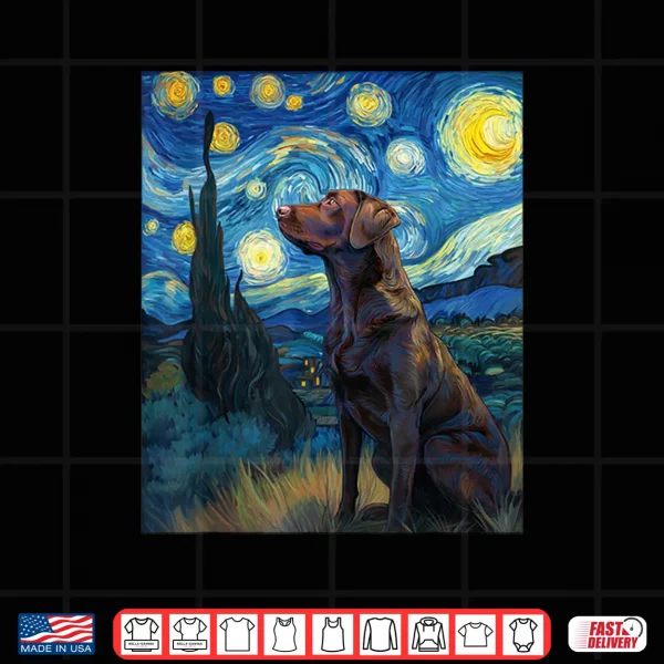 Design Labrador Retriever Dog Van Gogh Starry Night Graphic Shirt