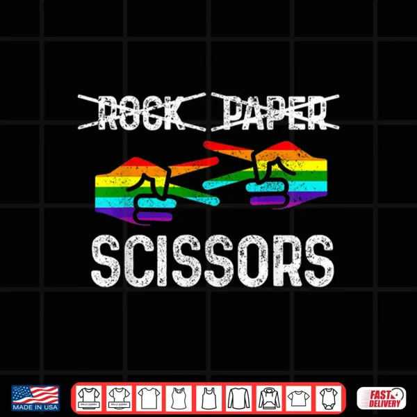 Design Lesbian Pride Rock Paper Scissors Funny LGBTQ Rainbow Flag Shirt