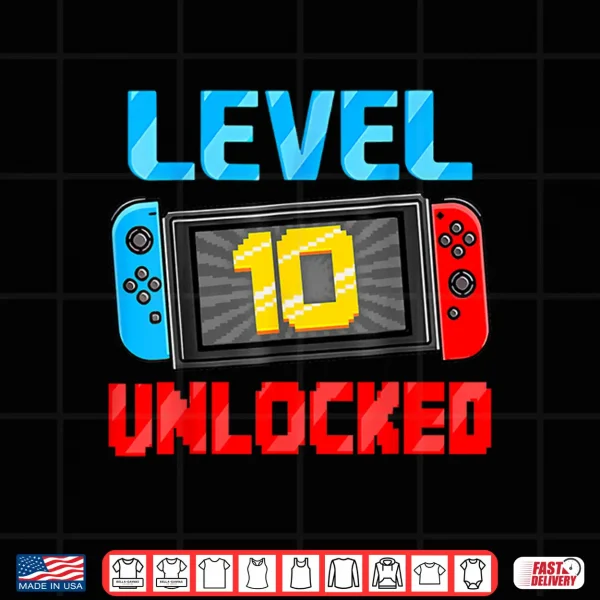 Design Level 10 Unlocked Gamer 10th Birthday Gift Video Game Boys Shirt