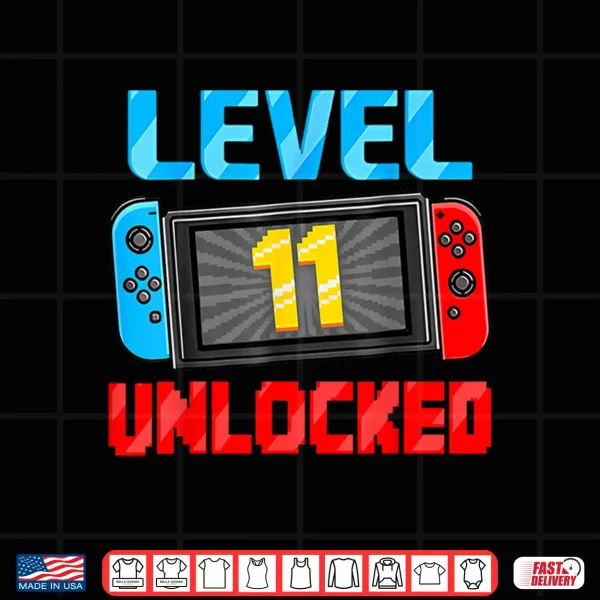 Design Level 11 Unlocked Gamer 11th Birthday Gift Video Game Boys Shirt