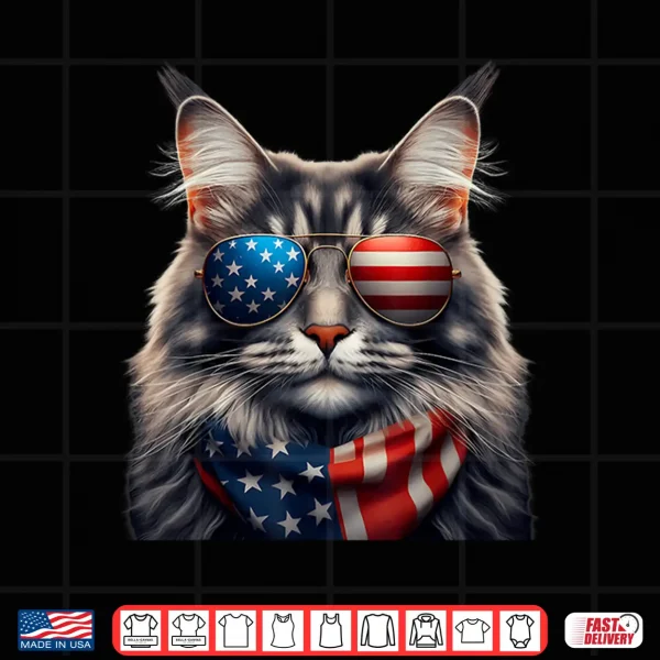 Design Maine Coon Cat 4th Of July Independence Day Owner American Shirt