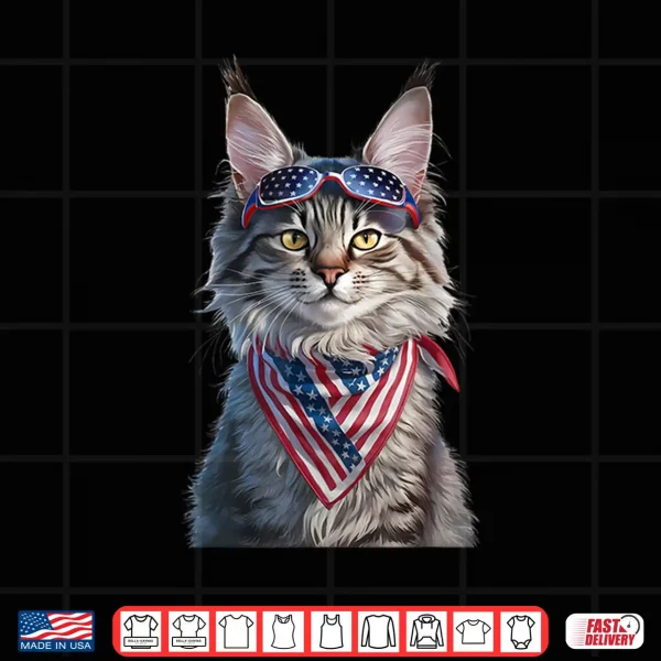 Design Maine Coon Cat American Flag Bandana 4th Of July Sunglasses Shirt