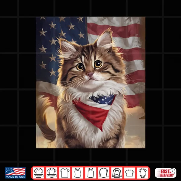 Design Maine Coon Cat American Flag Independence Day 4th of July Shirt