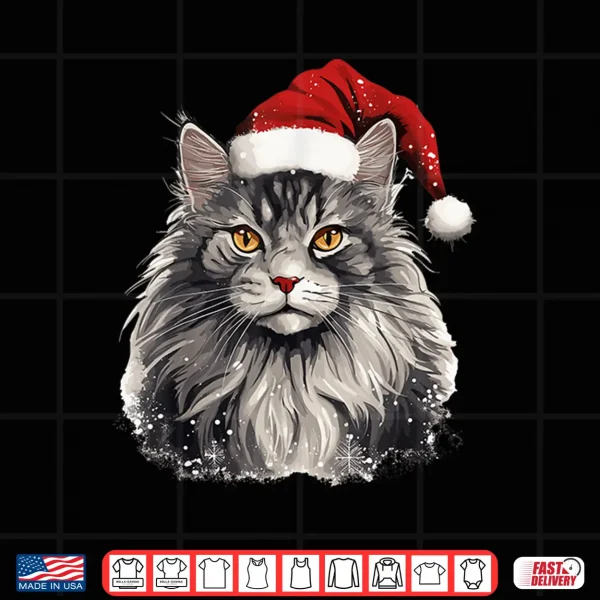 Design Maine Coon Cat Breed Pet with a Christmas Hat Shirt