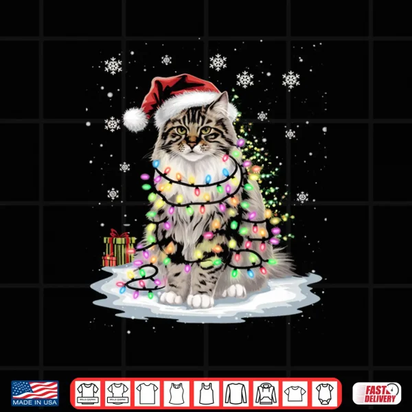 Design Maine Coon Cat Christmas Light Family Mens Womens Xmas Tops Shirt