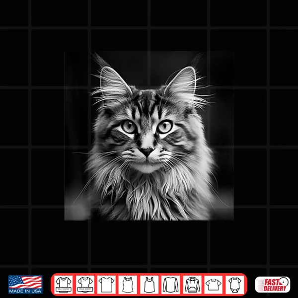 Design Maine Coon Cat Cinematic Black And White Photography Shirt