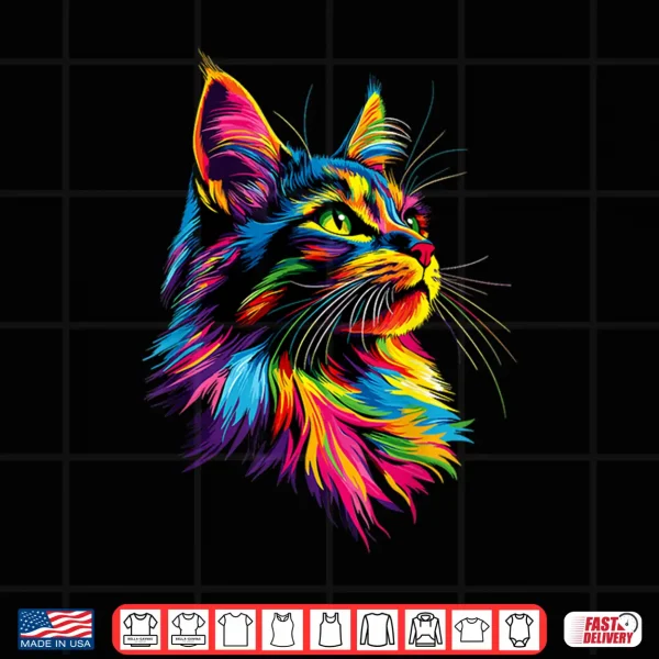 Design Maine Coon Cat Colorful Rainbow Color Popart Maine Coon Cats Shirt