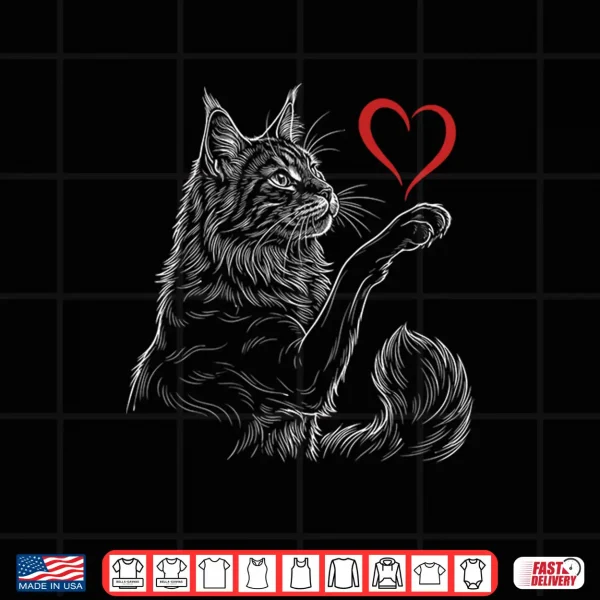 Design Maine Coon Cat Holding Heart Kitten Lover Design Valentines Shirt