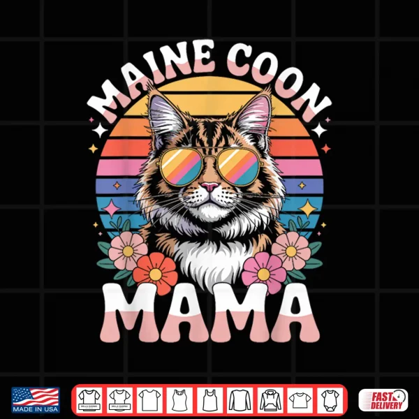 Design Maine Coon Cat Mama Floral Vintage 60s 70s Sunglasses Shirt