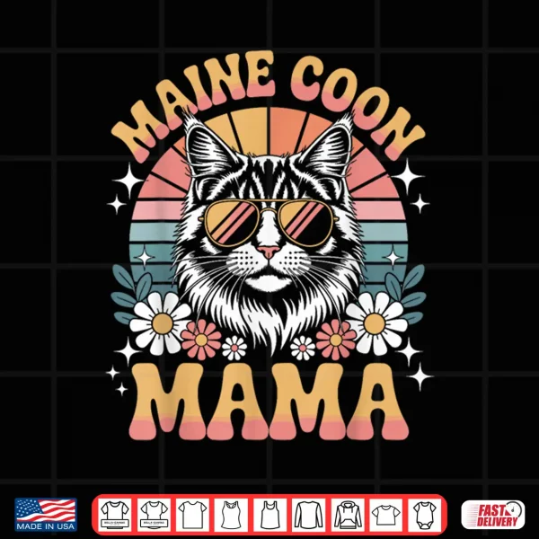 Design Maine Coon Cat Mama Floral Vintage Sixties Seventies Sunglasses Shirt
