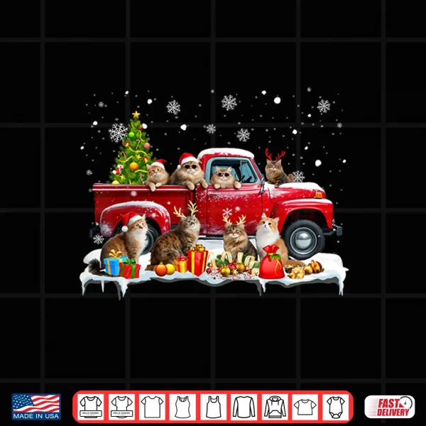 Design Maine Coon Cat Red Truck Christmas Tree Santa Ugly Xmas Shirt