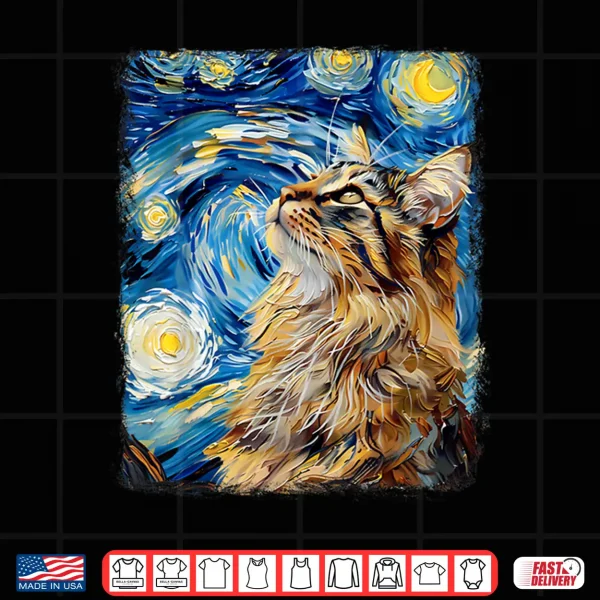 Design Maine Coon Cat Starry Night Painting Shirt