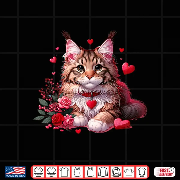 Design Maine Coon Cat Valentine Hearts Men Women Kids Shirt