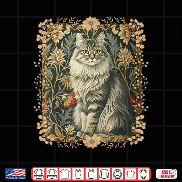 Design Maine Coon Cat Vintage William Morris Style Shirt