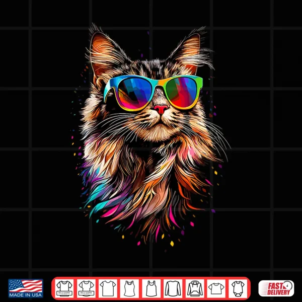 Design Maine Coon Cat with Sunglasses Cute Maine Coon Cats Lover Men Women Kids Shirt