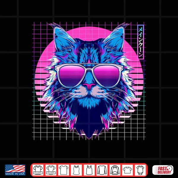 Design Maine Coon Sunglasses Cat Vaporwave Aesthetic Retro Shirt