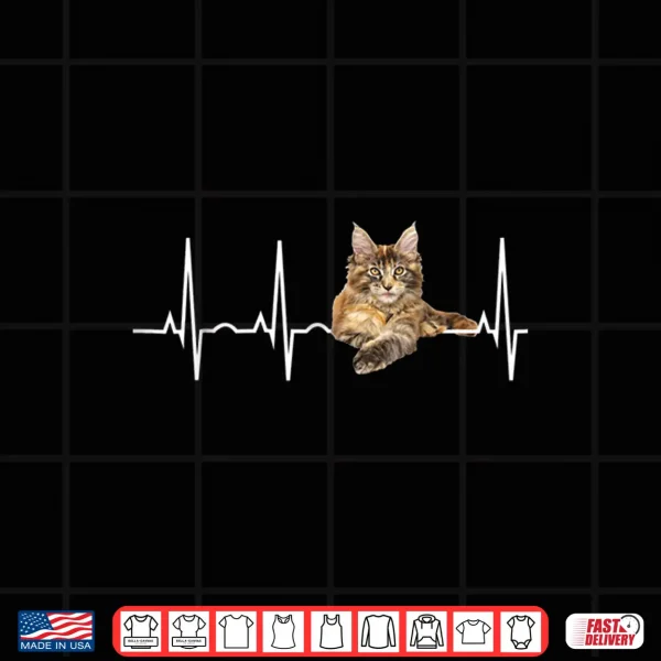 Design Maine Coon TShirt Cat Lover Heartbeat Gift Shirt