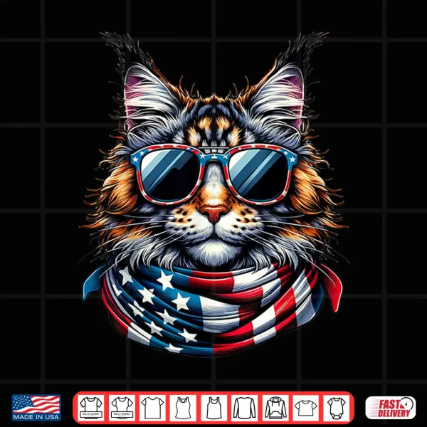 Design Maine Coon USA Flag Sunglasses Patriotic Cat 4th of July Shirt
