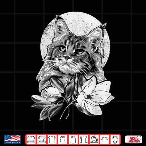 Design Maine Coon cat with Magnolia flowers Shirt