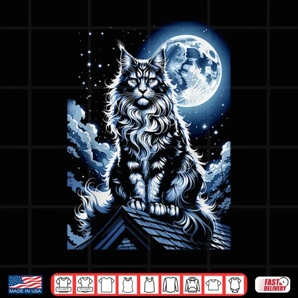 Design Majestic Maine Coon Cat Under Full Moon Night Sky Shirt