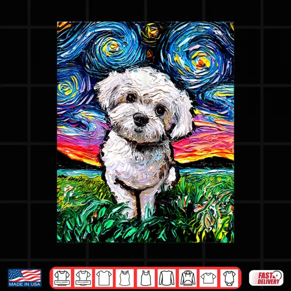 Design Maltipoo Starry Night White Maltese Poodle Dog Art by Aja Shirt
