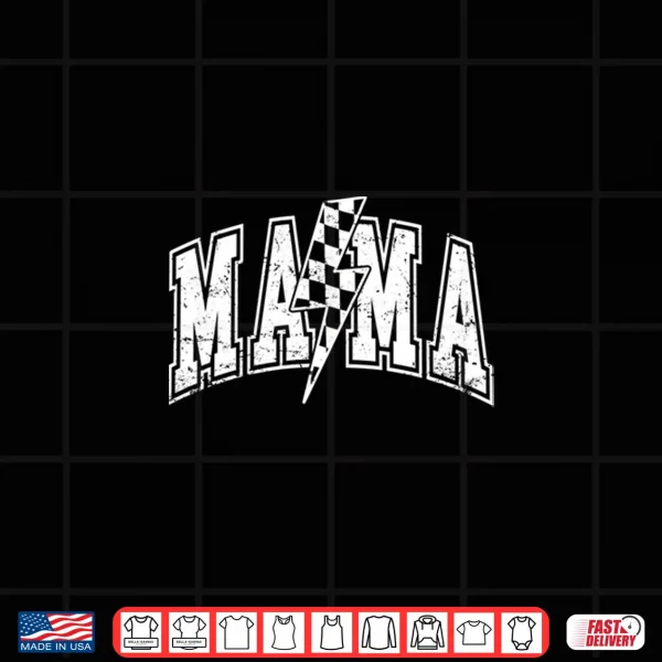Design Mama Lightning Bolt Checkered Varsity Mom Women Mothers Day Shirt