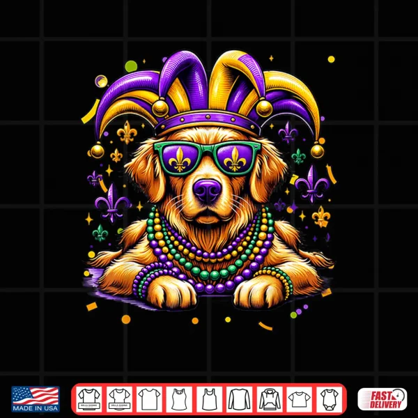 Design Mardi Gras Bead Golden Retriever Dog Festival Carnival Shirt