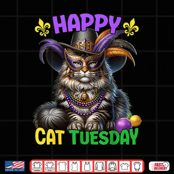 Design Mardi Gras Maine Coon Cat Tuesday Mardi Gras Shirt