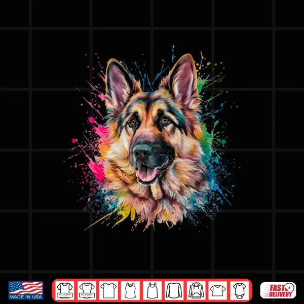 Design Men Woman Colorful Watercolor German Shepherd Shirt