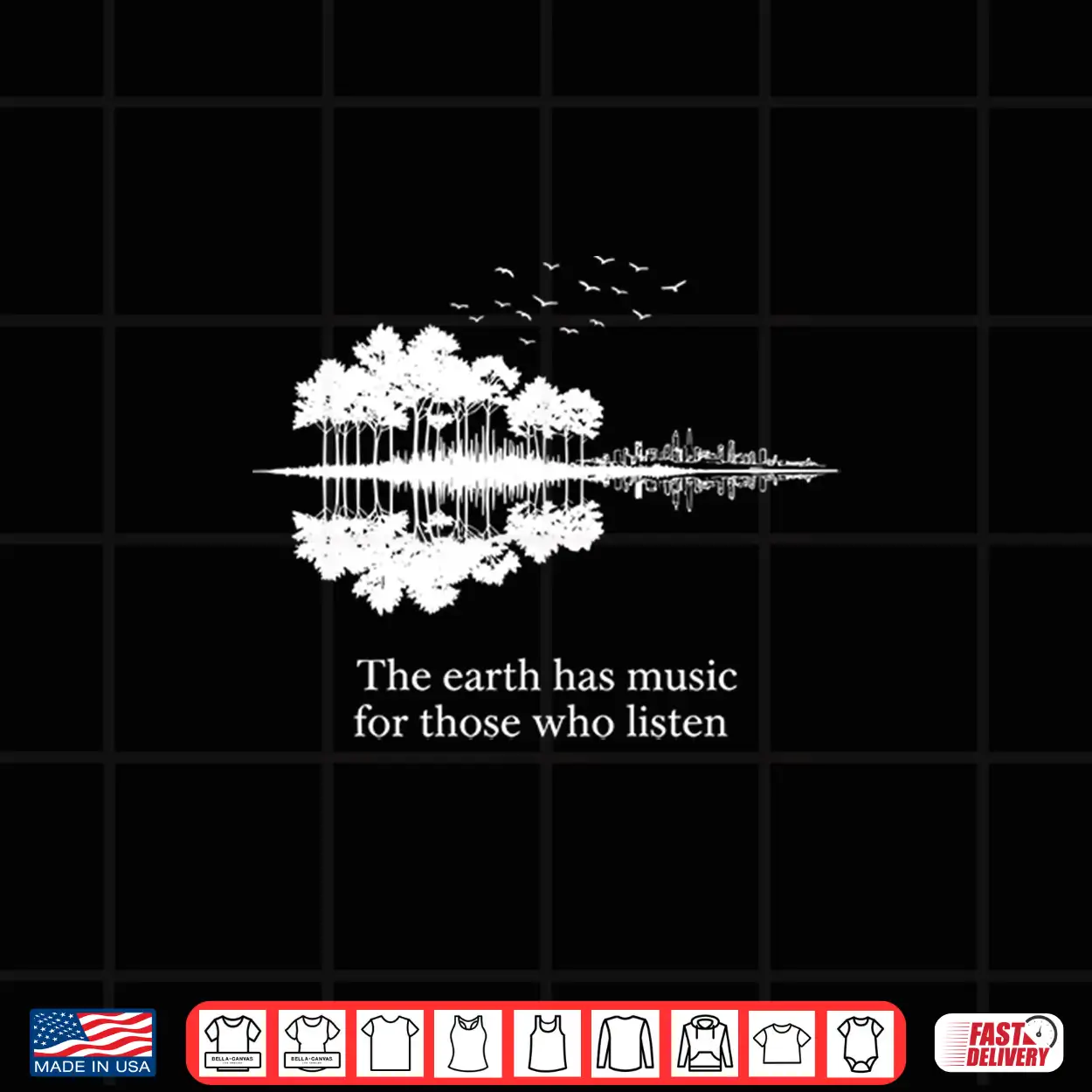 Mens Acoustic Guitar Earth Has Music For Those Who Listen Performance Shirt