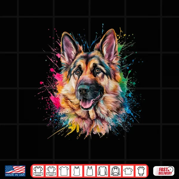 Design Mens Colourful Watercolour German Shepherd Dog Shirt