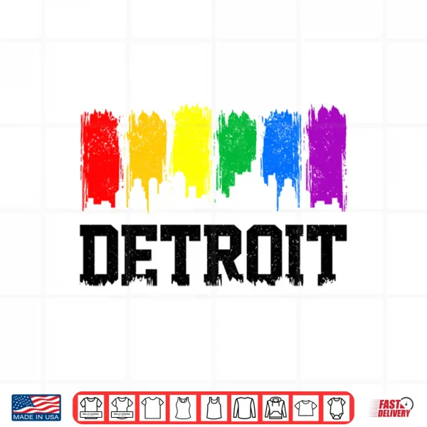 Design Mens Detroit Skyline Michigan Rainbow LGBTQ Gay Pride Performance Shirt