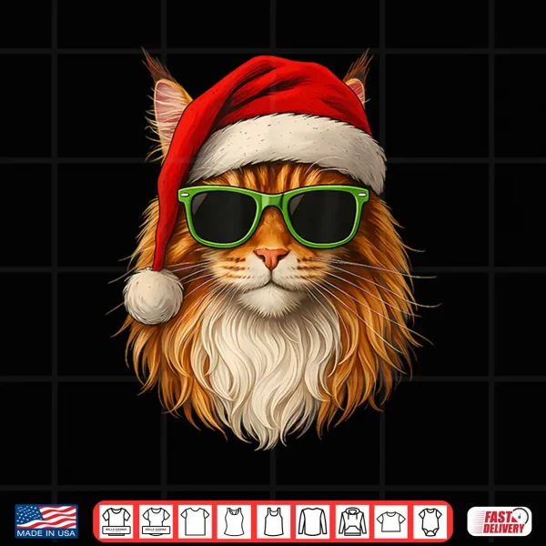 Design Meowy Catmas Santa Hat Maine Coon Cat Christmas Pajamas Shirt