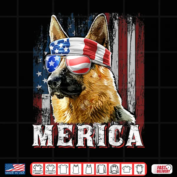 Design Merica German Shepherd Dog Fourth Of July American Flag Shirt