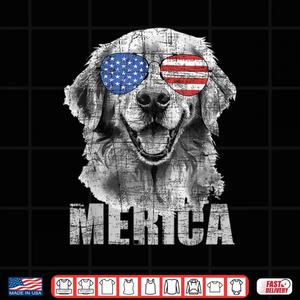 Design Merica Patriotic American Flag Golden Retriever Dog Lover Shirt