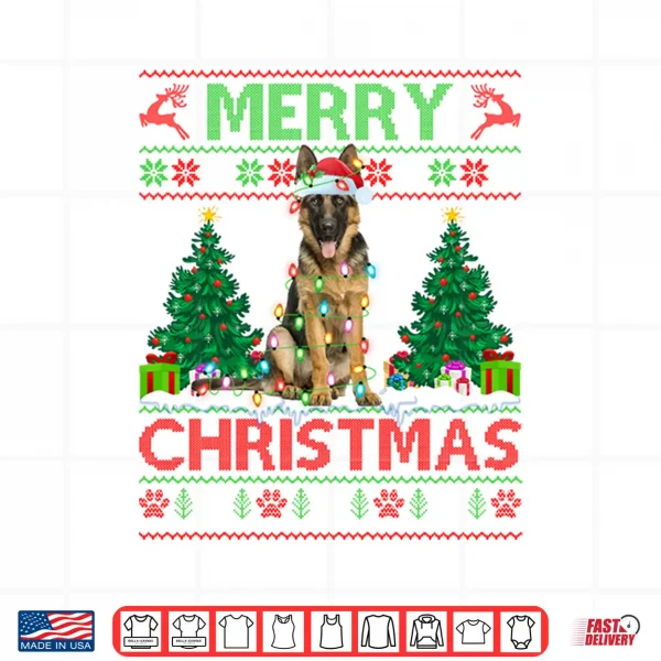 Design Merry Christmas Lighting Ugly German Shepherd Christmas Shirt