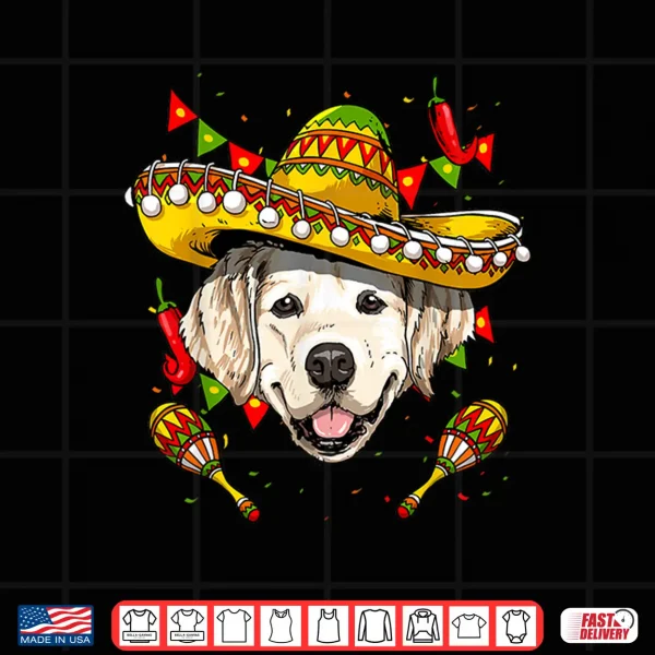 Design Mexico Cinco De Mayo Golden Retriever Dog Mexican Party Shirt