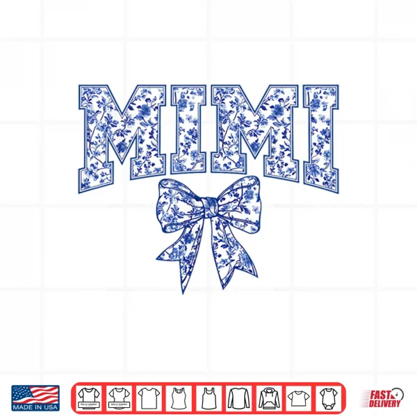 Design Mimi Coquette Toile Blue Bow Floral Mothers Day Family Shirt 2