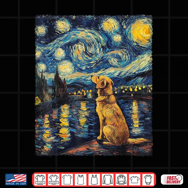 Design Modern Art Painting Van Gogh Starry Night Golden Retriever Shirt